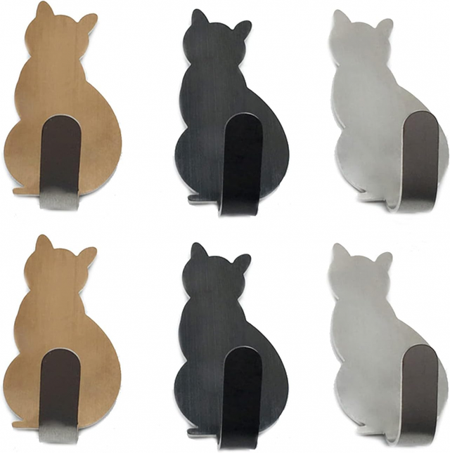 Lot de 6 crochets porte-serviettes en acier inoxydable pour petits chats, crochets muraux décoratifs pour la maison, la cuisine, la salle de bain, le