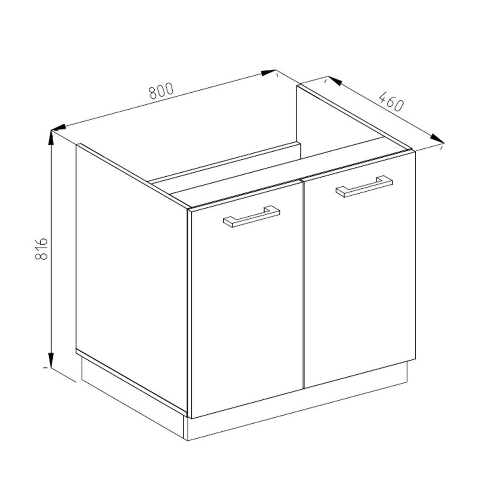 Vicco Meuble bas sous-évier R-Line, Blanc, 80cm J-Shape PT Marbre - 3
