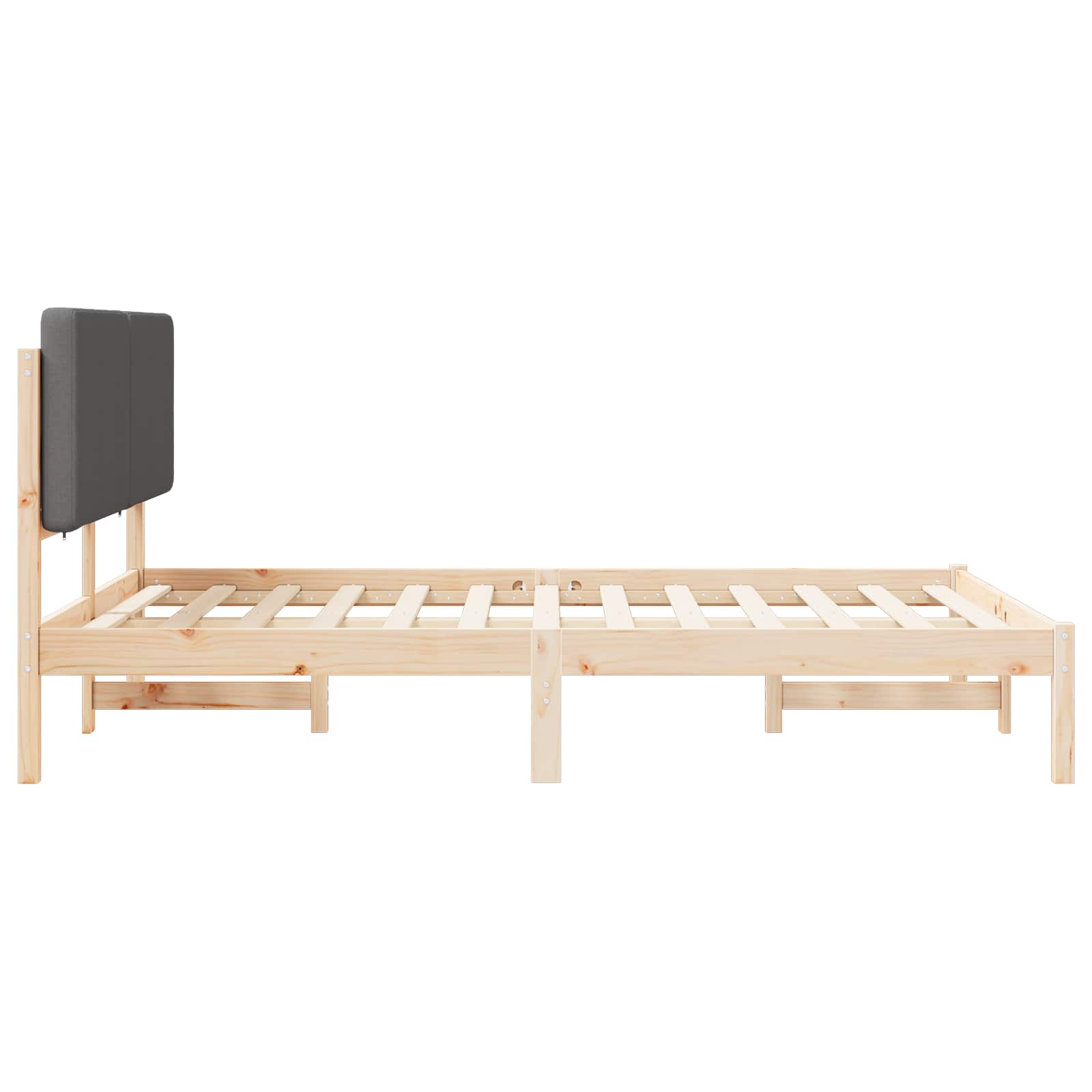 Cadre de lit avec tête de lit rembourrée en pin massif, gris foncé, pour la chambre - 6