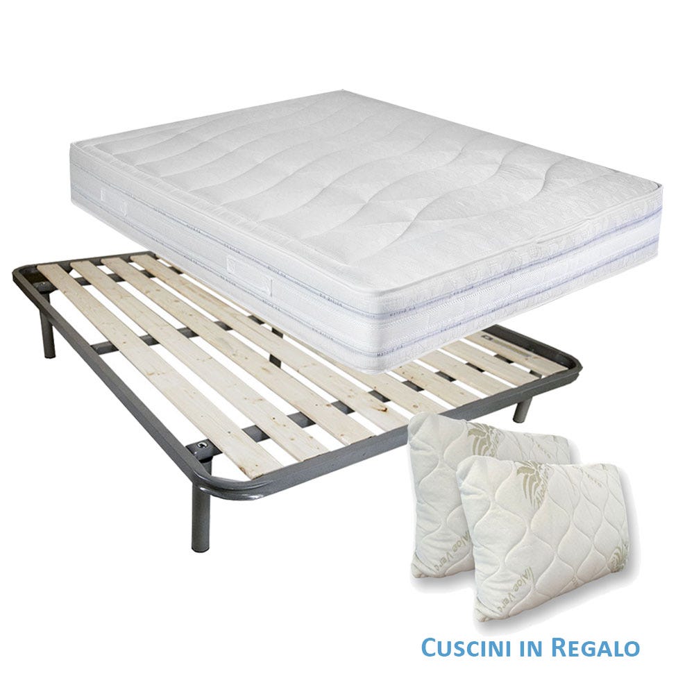 Kit letto matrimoniale 160x190 materasso a molle e lana rigido
