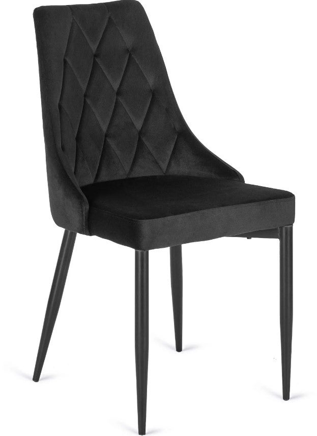 Krzesło Tapicerowane Welurowe Pikowane Loft Do Jadalni Salonu Czarne CORK