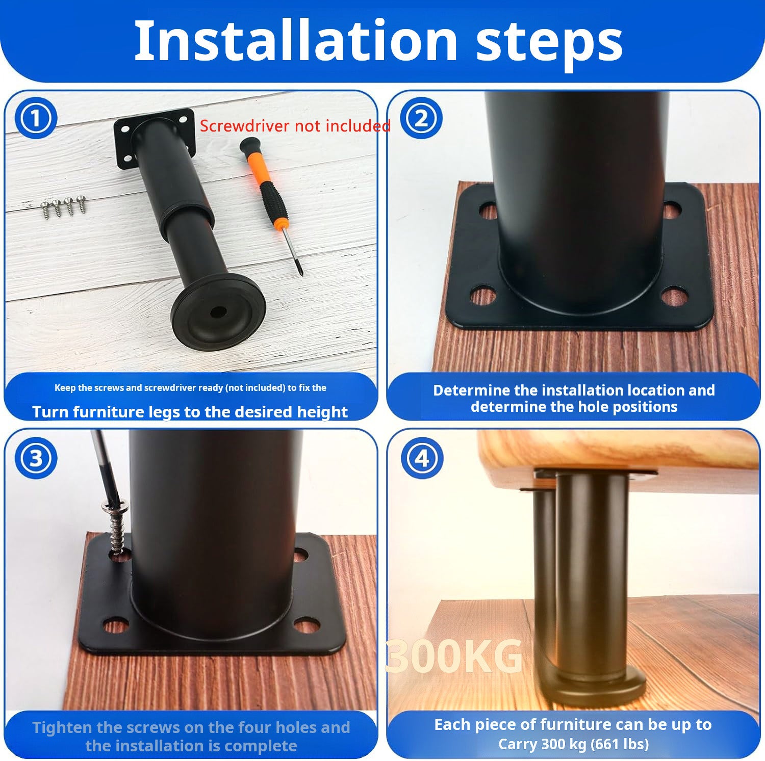 Conjunto de 4 pernas de móveis, pernas de móveis ajustáveis, pernas de suporte de móveis de 12-18 cm, adequadas para sofás, camas, armários - 5