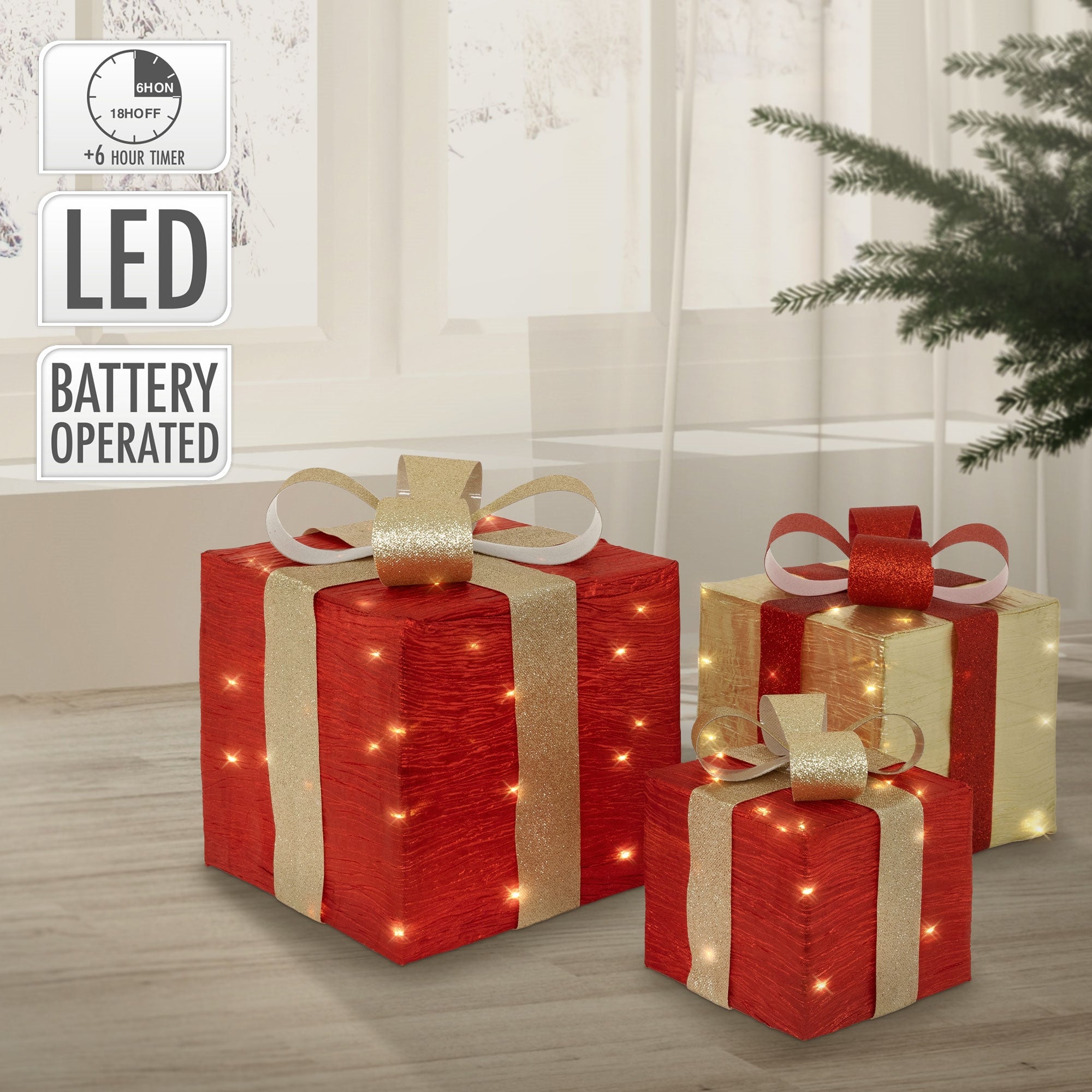 Set di 3 Luci Scatola Regalo Natalizie, 50 LED