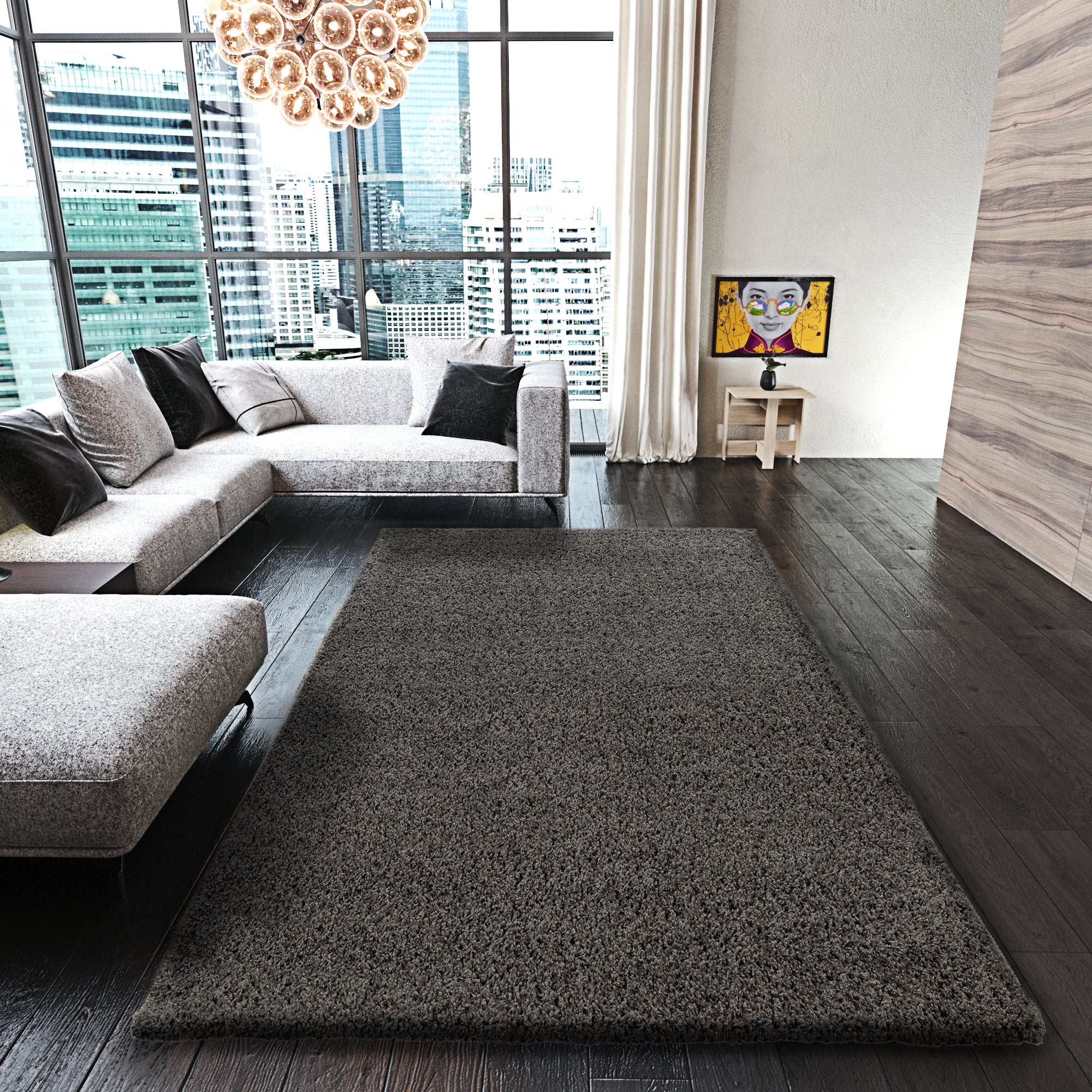 MSRUGS Moon Shaggy Tappeto Shaggy Moderno - Grigio E Grigio Scuro, 15,5x17,8 Cm, Morbido E Soffice, Antimacchia