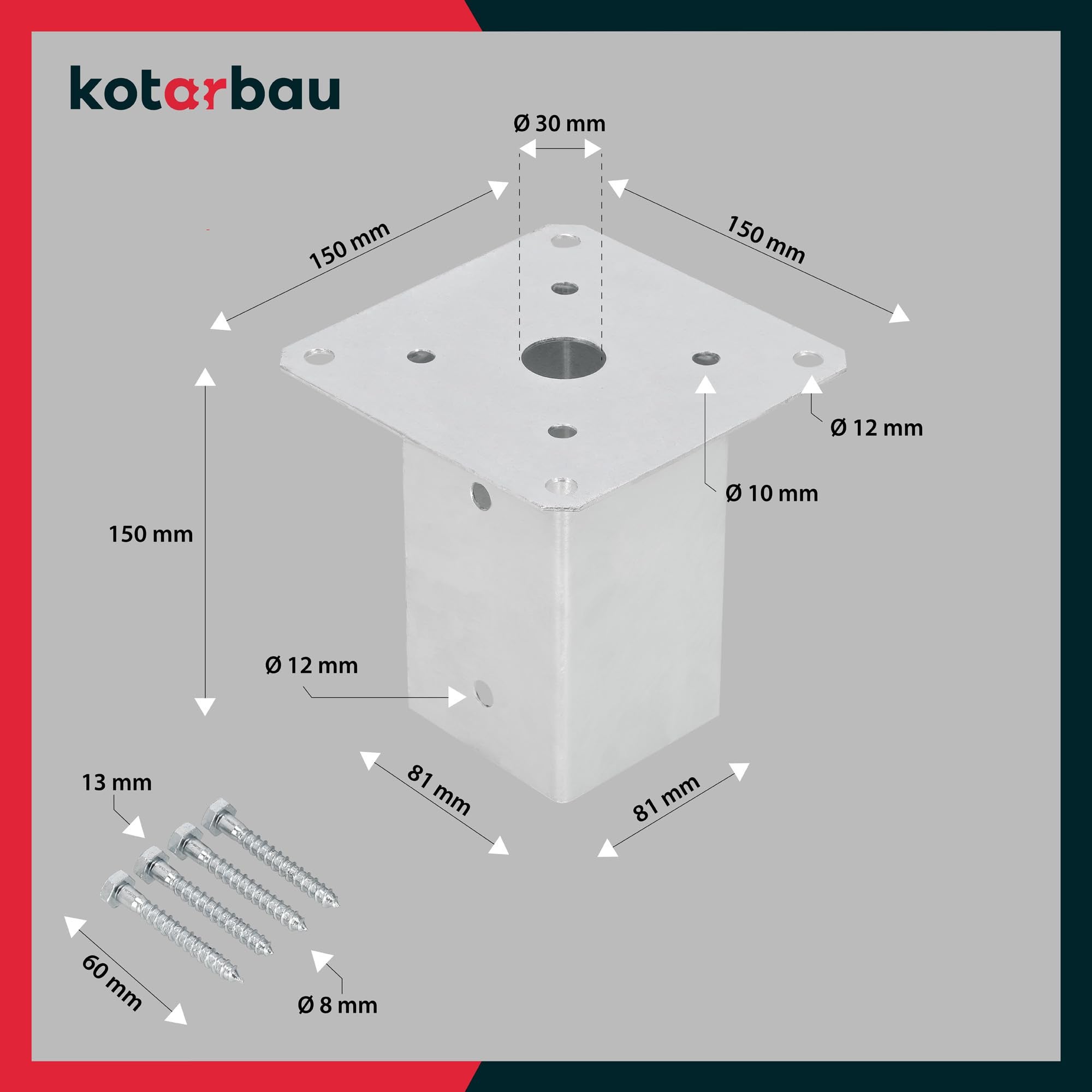 Uchwyt słupa kotarbau ocynkowany stal 81x81 mm wytrzymały - 3