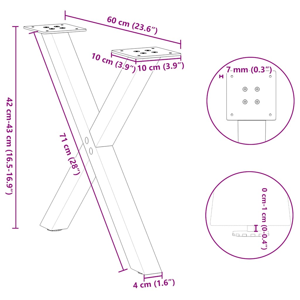 Pernas de mesa de centro em forma de X 2 unidades de aço antracite - COMFORTXL - 9