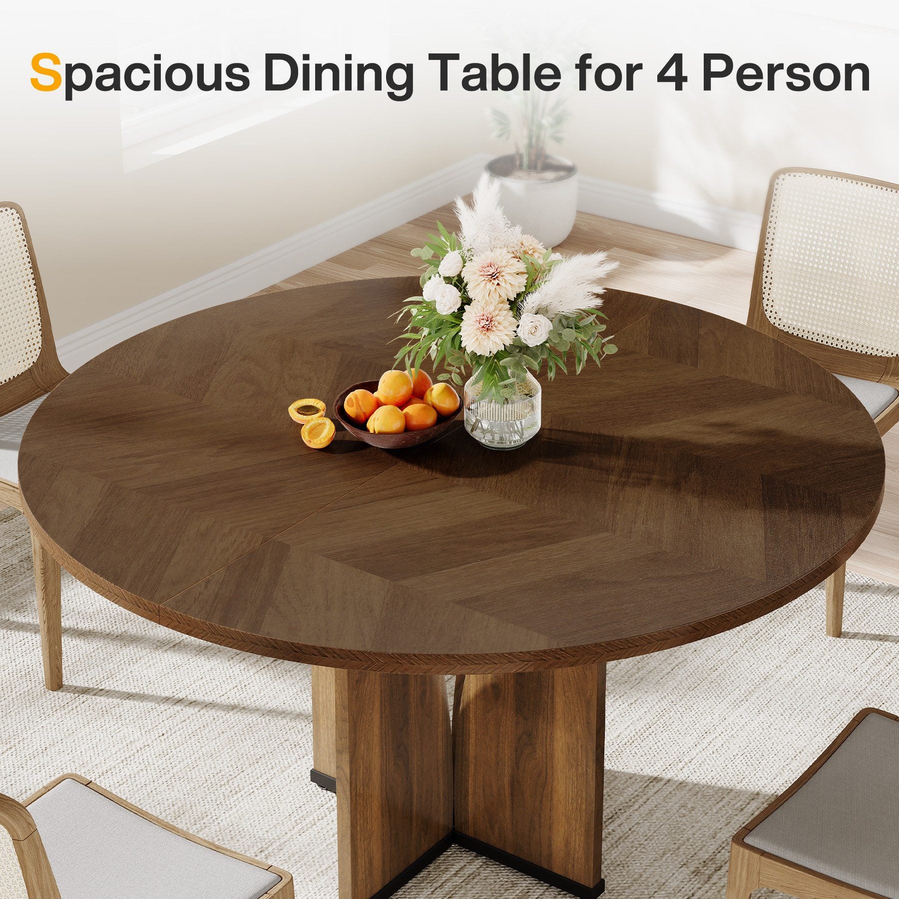 Tribesigns Tavolo da pranzo rotondo per 4 persone, 100*100*75cm, con piano e gambe in legno, marrone rustico - 5