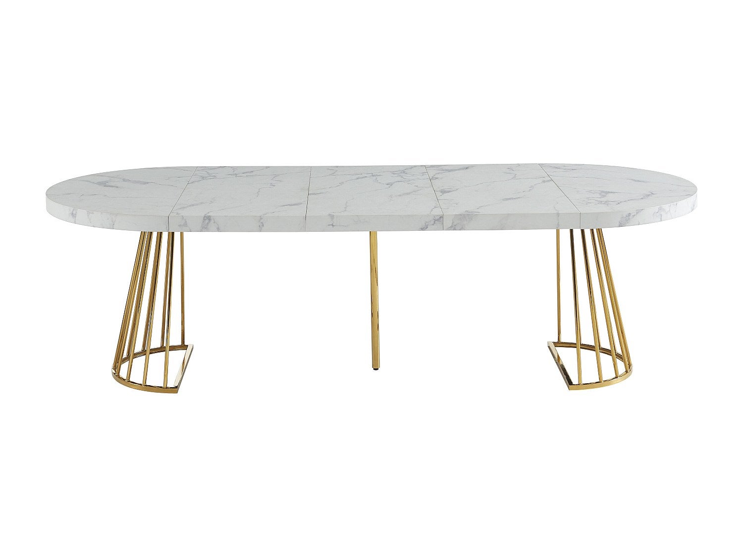 Stół do jadalni rozkładany dla 2 do 12 osób z MDF i stali - Imitacja marmuru biały i złoty - FIRELA - 6