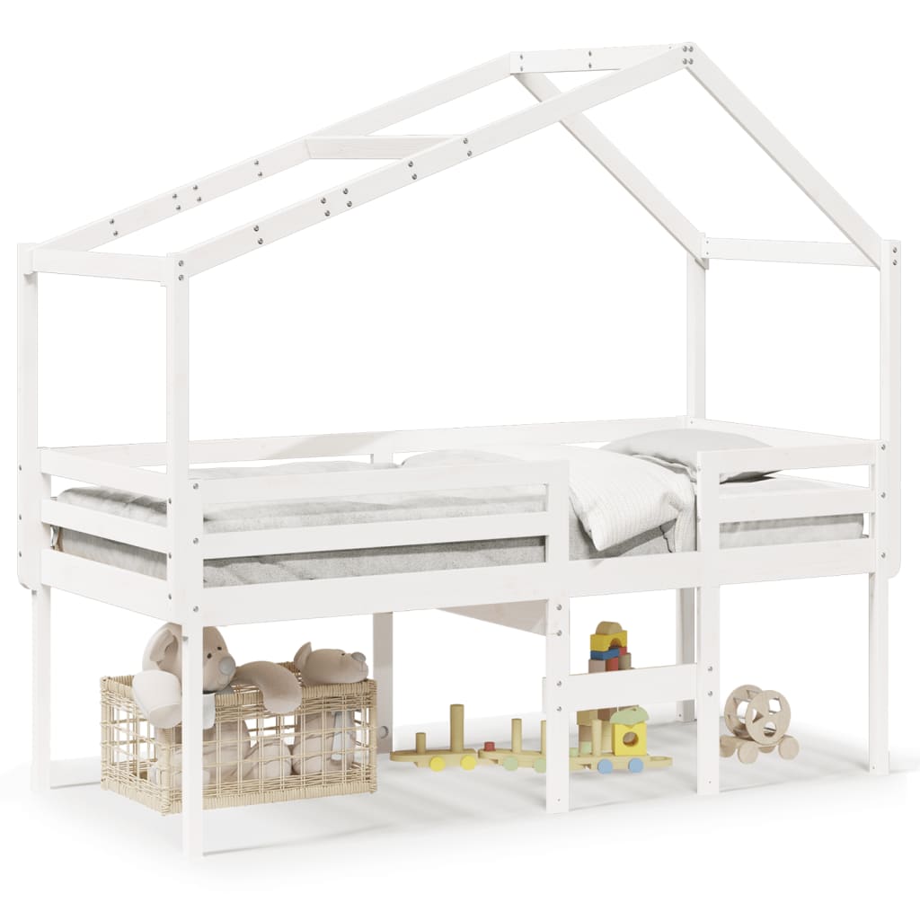 Lit haut avec toit blanc 75x190 cm bois de pin massif - 2