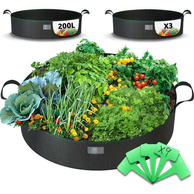 Lot de 3 sacs de plantation non tisse 200L avec poignee Noir VOUNOT®