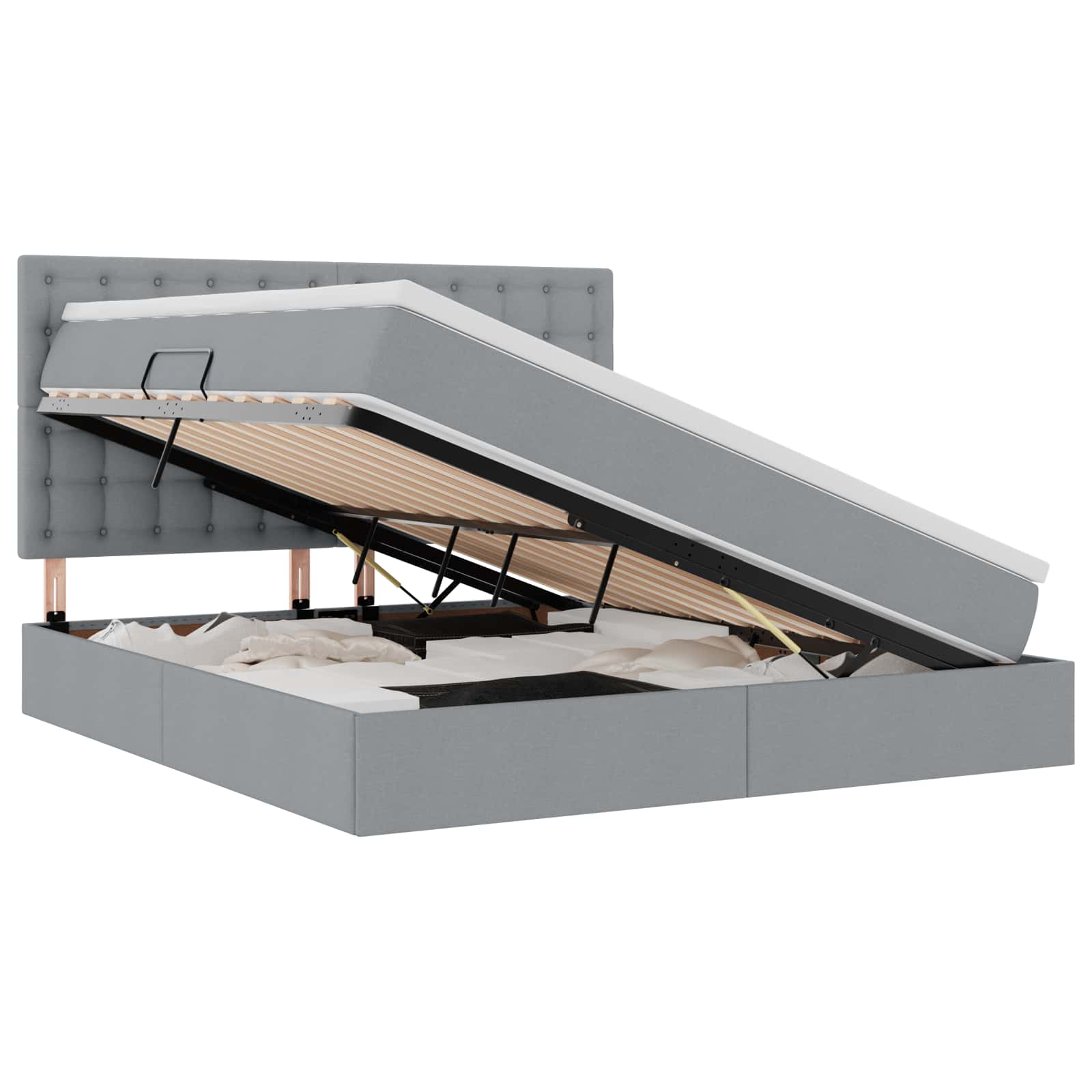 Lit avec rangement et matelas gris clair 180 x 200 cm tissu - 2