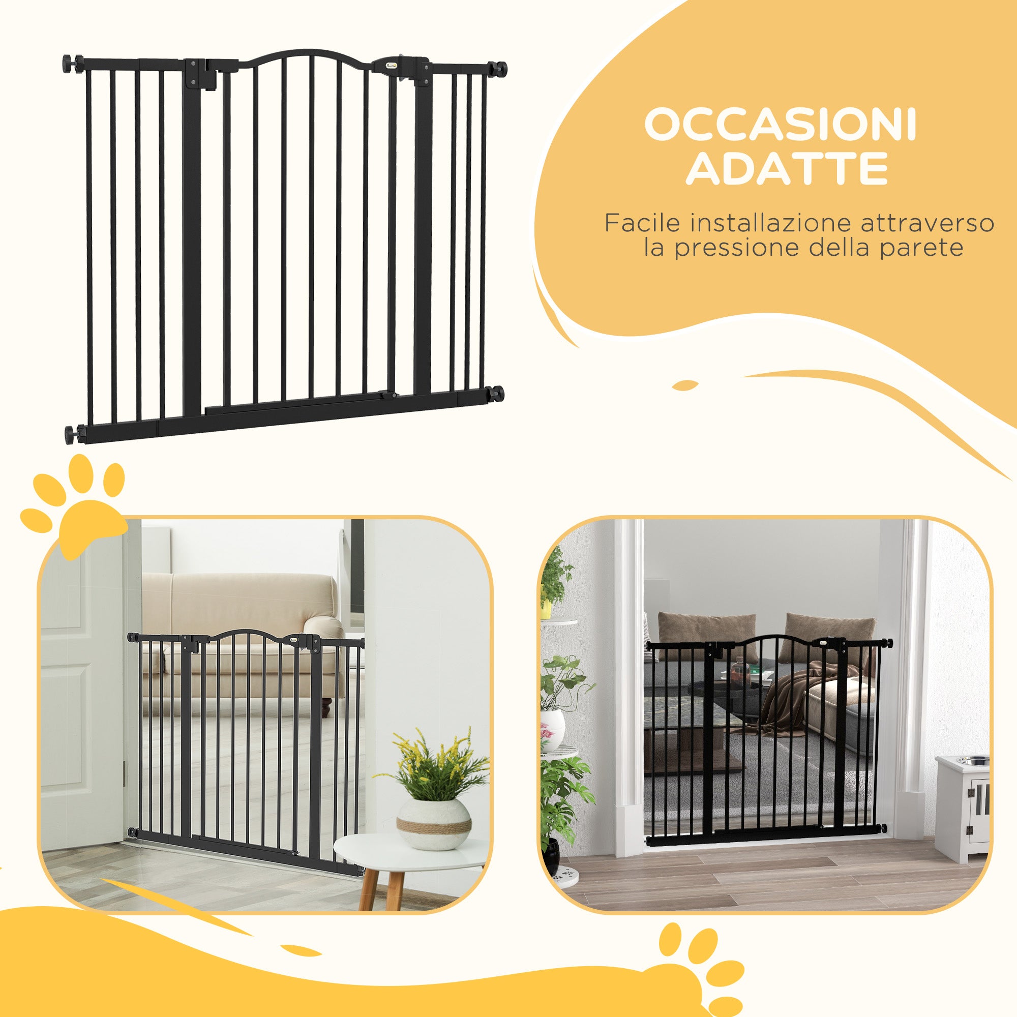 PawHut Cancelletto per Cani Estensibile con 4 Viti Regolabili, in Metallo e Plastica, 74-100x78 cm, Nero - 6