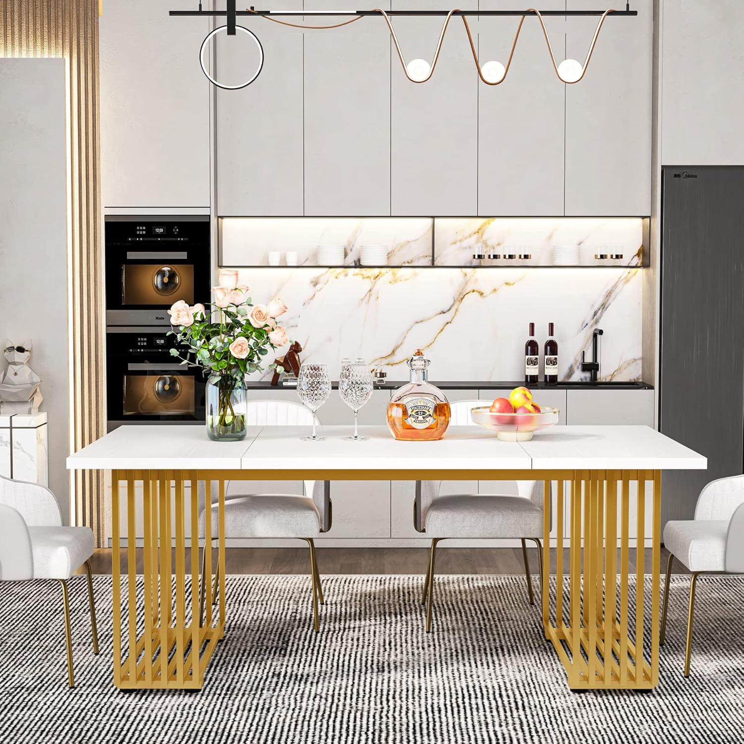 Tribesigns Nowoczesny stół jadalny dla 6-8 osób, biały stół jadalny o średnicy 180cm,stół jadalny - 8