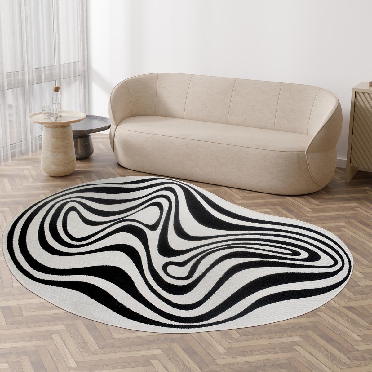 Tapis rond d'extérieur, kilim reversible 120x170 LYN2 W REVERSIBLE noir et blanc - 8