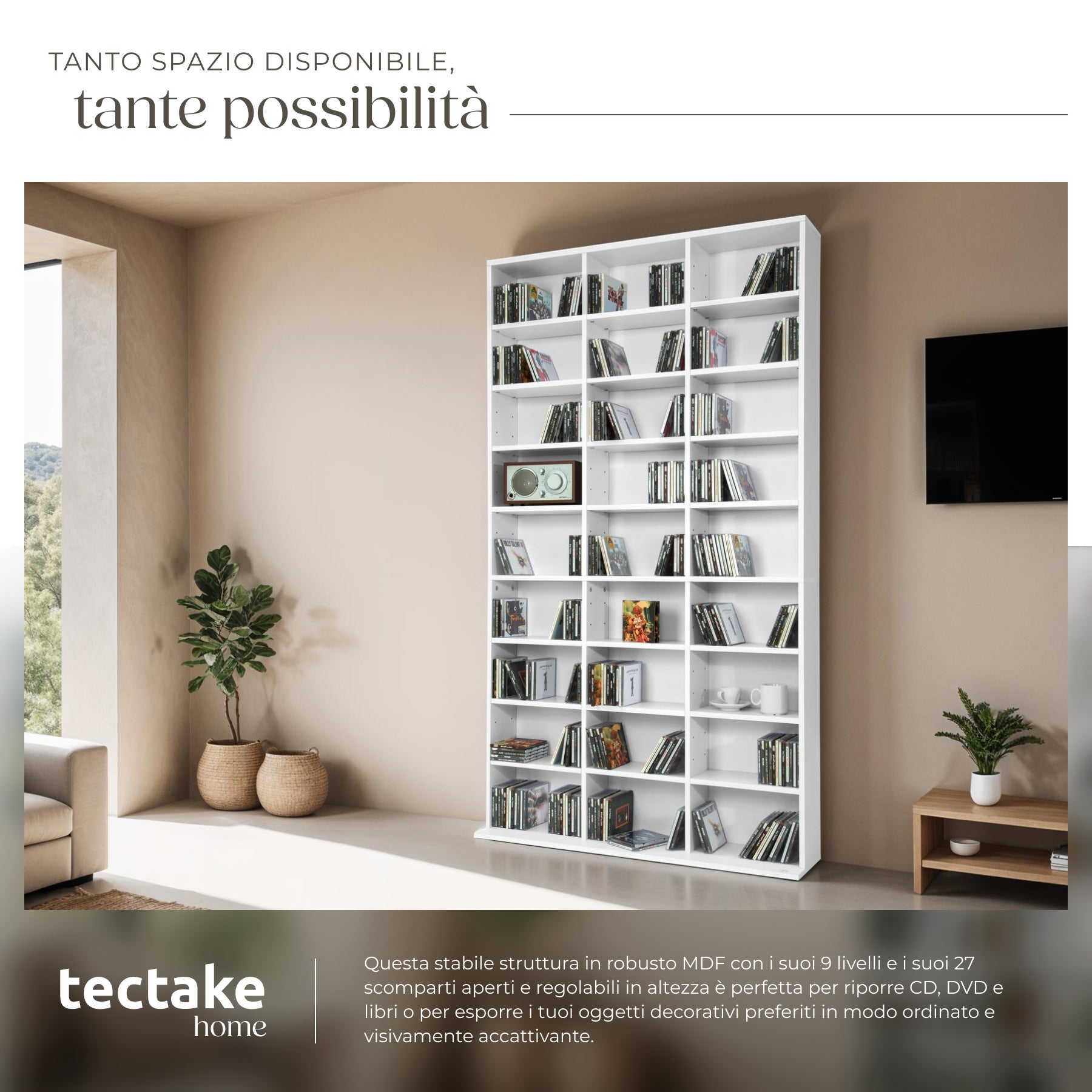 Scaffale in legno MDF per DVD CD 180 x 102 x 23,5 cm TECTAKE - 3