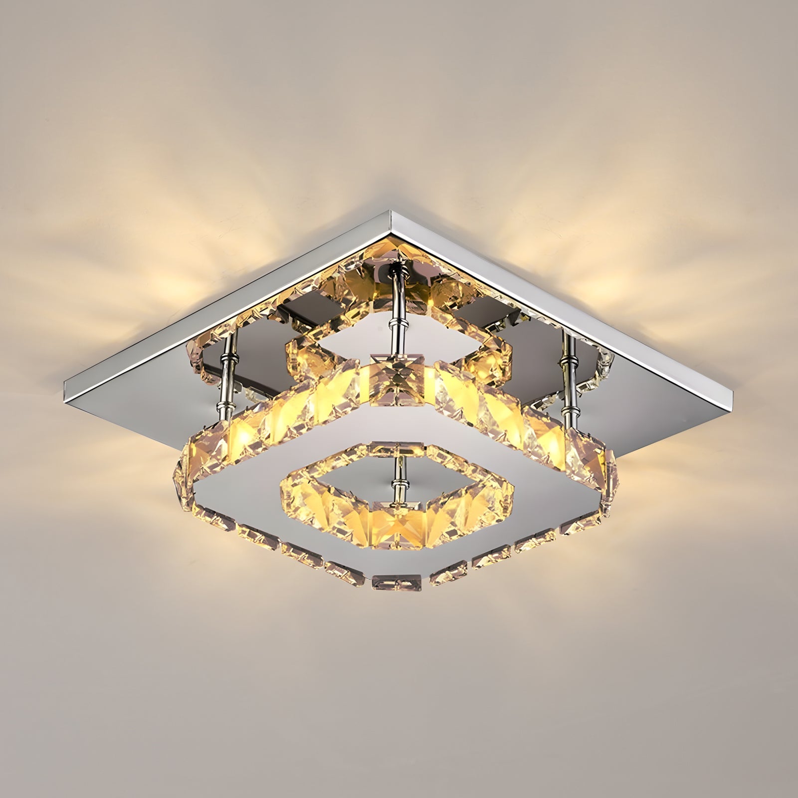 Plafonnier Cristal Ambre Conte – 2 Lumières – Verre De Murano – Fait Main – Italie