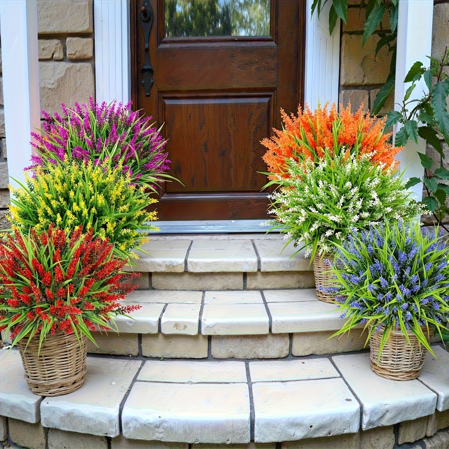 OBOSOE 6 décorations artificielles de lavande, bouquet de lavande artificielle, verdure décorative pour jardin, rouge - 3