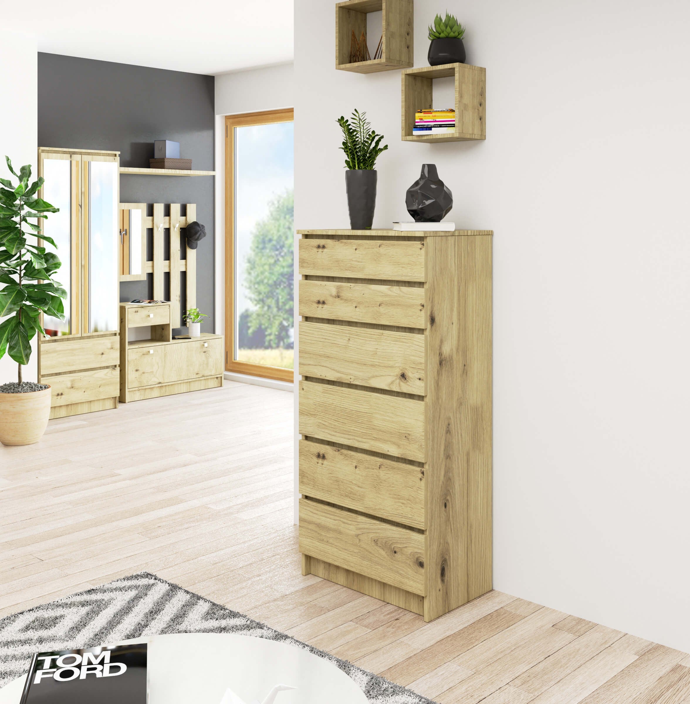 Commode AKORD K60 Chêne Artisan 60 cm 6 tiroirs façade Chêne Artisan 60x40x130 cm - 5