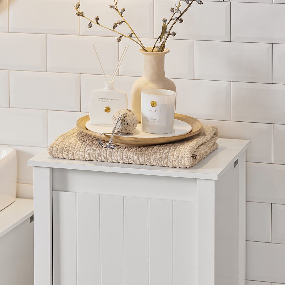 Mobile Porta Biancheria Per Bagno Mobile Lavanderia Con Sacco Portabiancheria Pieghevole Bianco 45x35x85,5cm BZR100-W SoBuy - 5