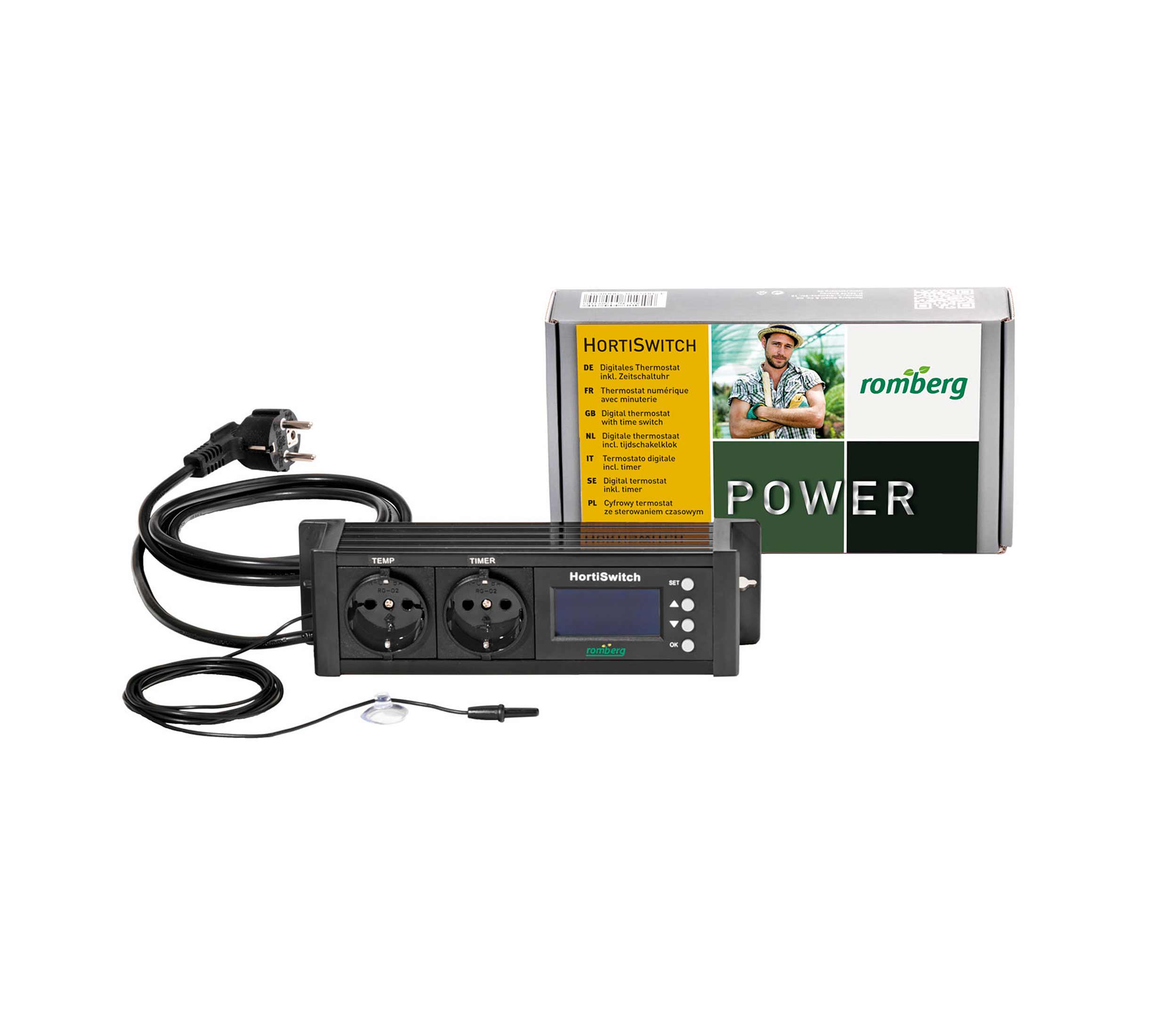 Romberg Thermostat HortiSwitch 3.0 | Thermostat à Commande numérique avec minuterie | Capteur de température | 3 Prises | 30 x 13,5 x 5,5 cm Romberg Thermostat HortiSwitch 3.0 | Thermostat à Commande numérique avec minuterie | Capteur de température | 3 Prises | 30 x 13,5 x 5,5 cm