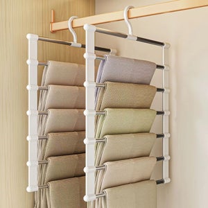 Grucce salvaspazio per pantaloni, confezione da 4 pezzi, jeans, vestiti, armadio, in acciaio inox, organizer cravatte, sciarpe, asciugamani