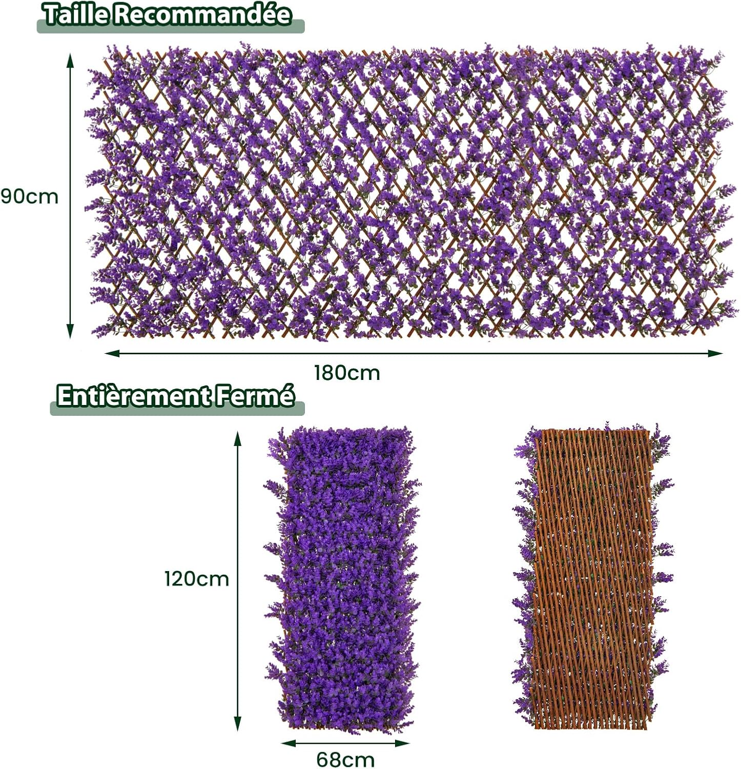 Haie Artificielle Brise-Vue Décoration Extensible, Panneau pour Clôture Décoratif Artificiel Protection Solaire Cadre(Eucalyptus Violet) - 5