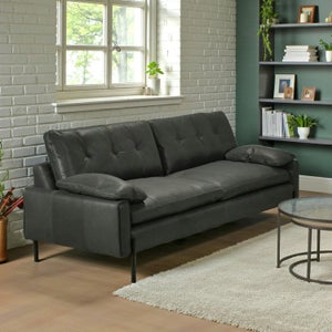Canapé Convertible 3 Places Cuir Marron Style Rustique, Neuf Avec Défauts