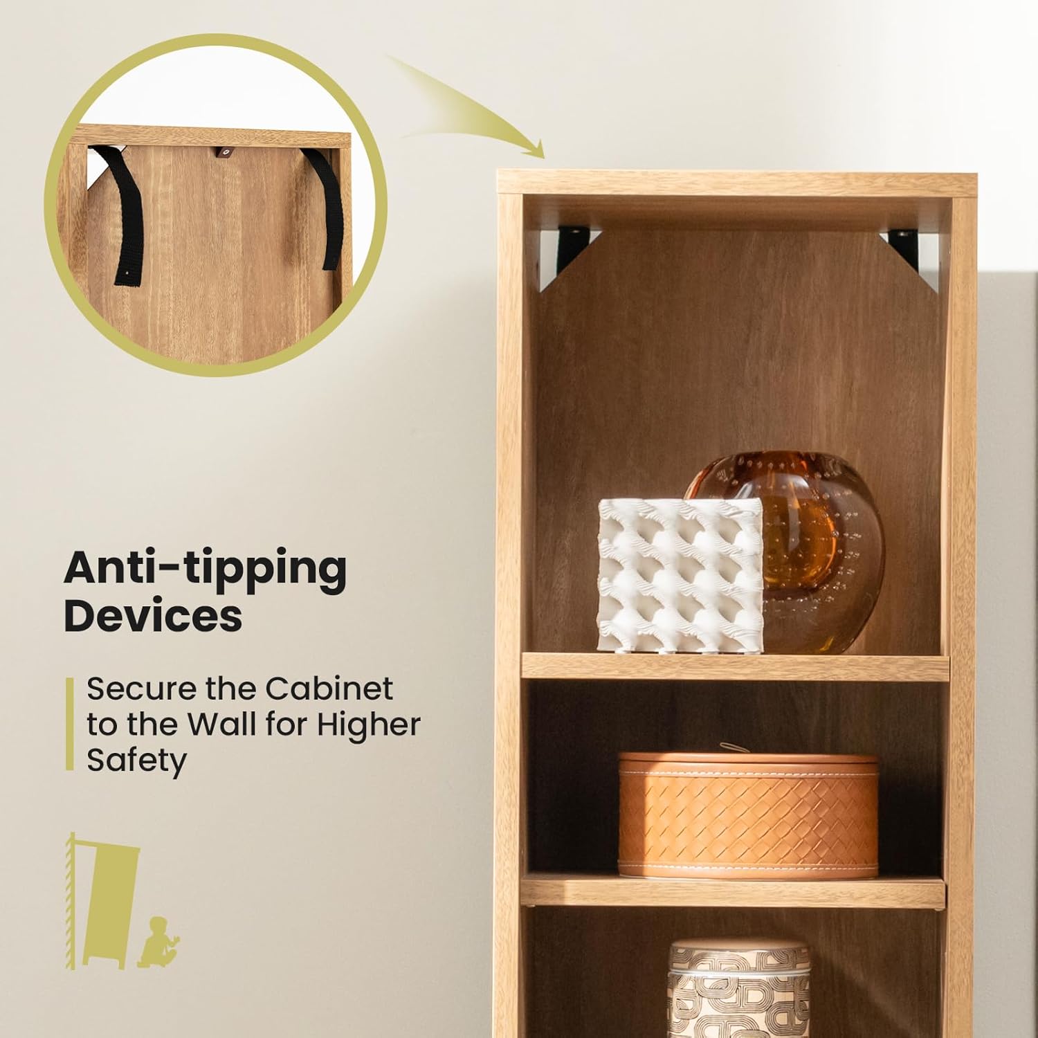 Armoire de Rangement scandinave, 30 x 30 x 137 cm, Porte en Rotin et étagère Réglable, Bibliothèque sur Pieds Autoportante, Naturel - 4