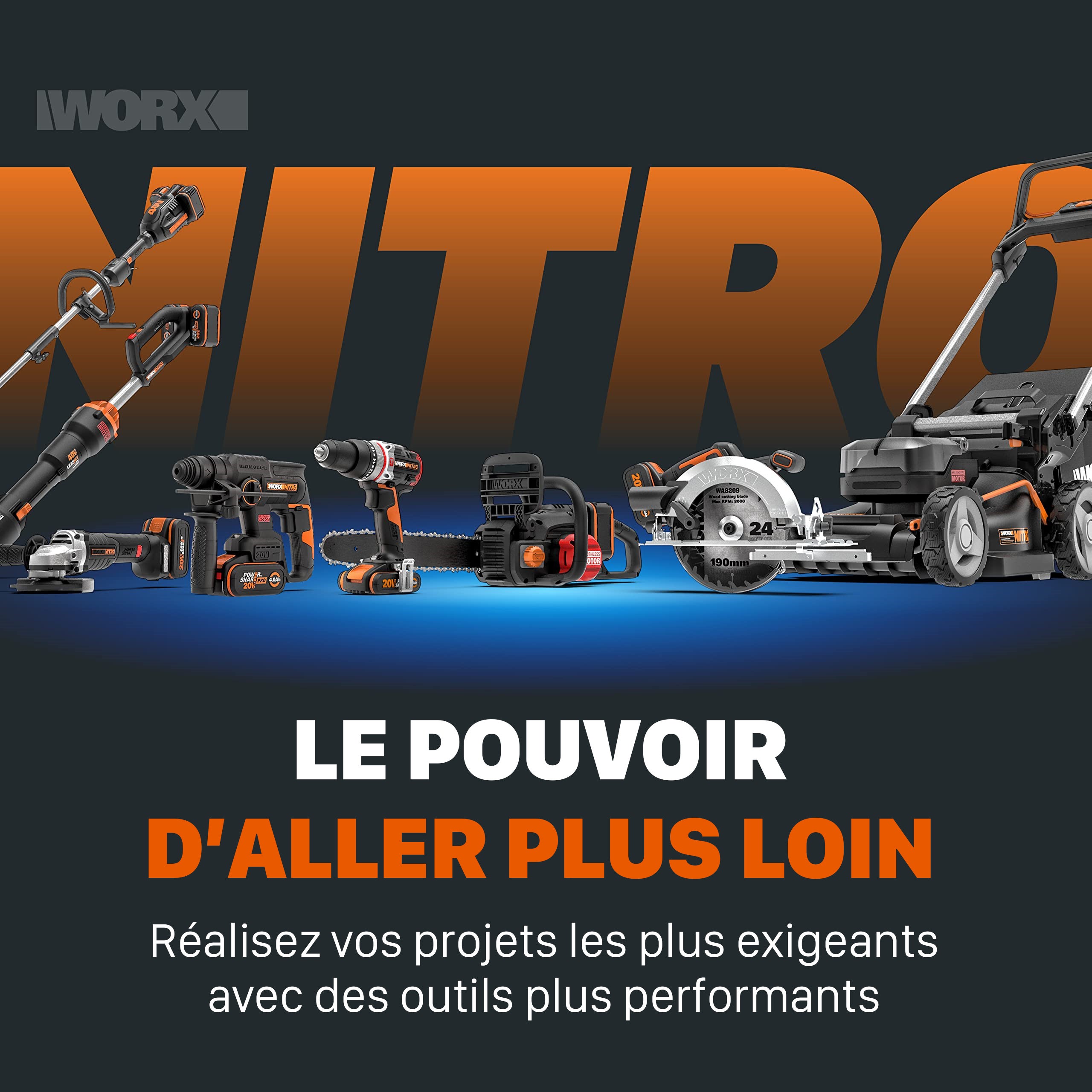 WORX Nitro WG263E.9 - Taille-haie sans fil, 18 V (20 V max), PowerShare, sans balais, longueur de coupe 54 cm, capacité de coupe max. 27 mm, - 2