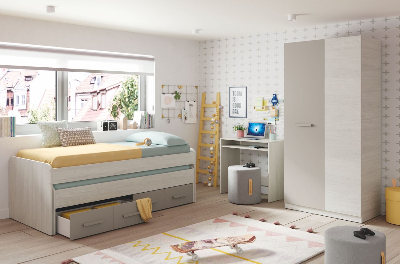 Armoire enfant MAUD 2 portes L90cm x H200cm - Taupe - 4