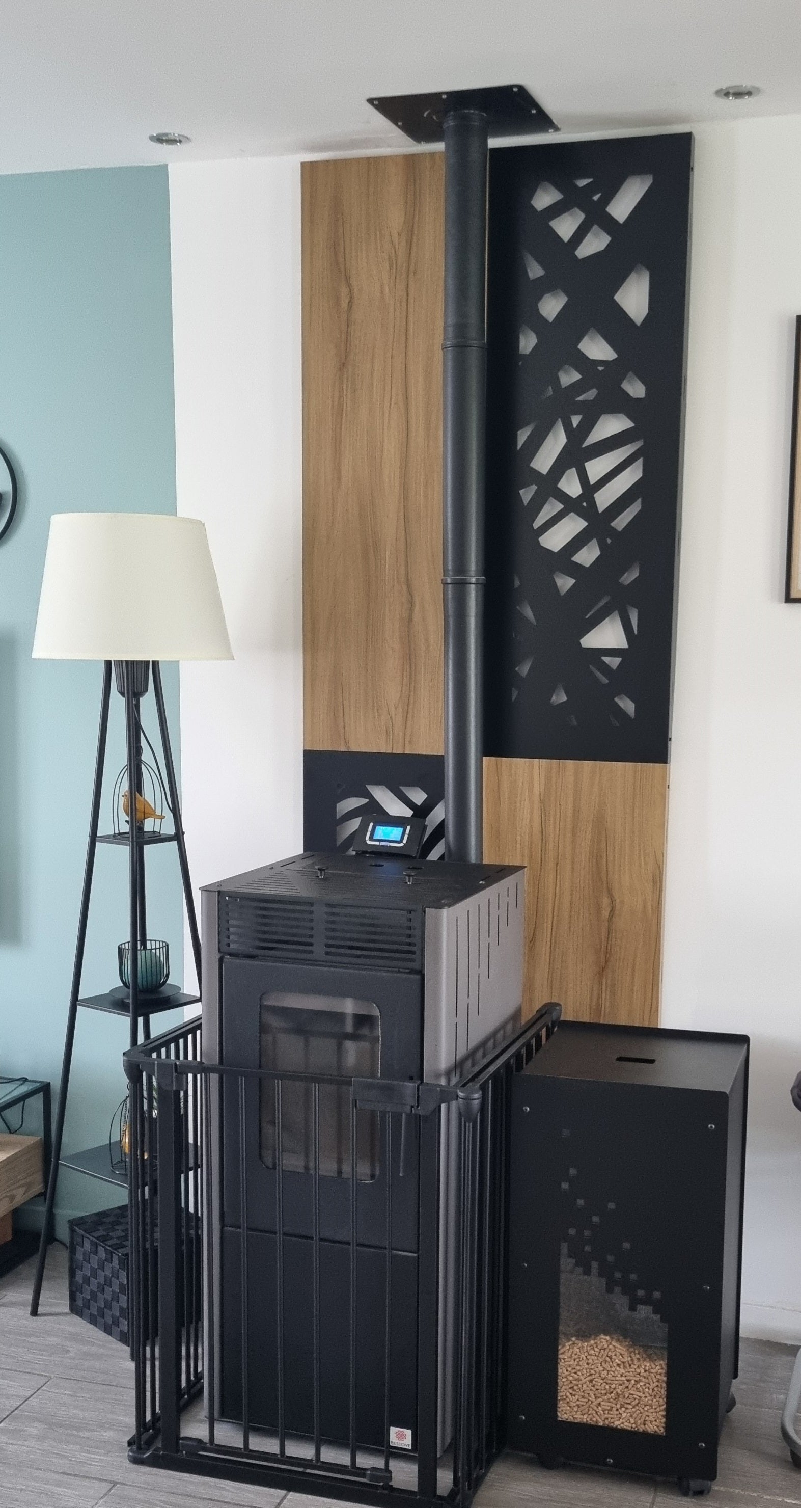 Plaque de protection murale Design Noir + Effet Bois Chêne | Largeur 80 - Hauteur 240cm | deko-poele.fr - 6