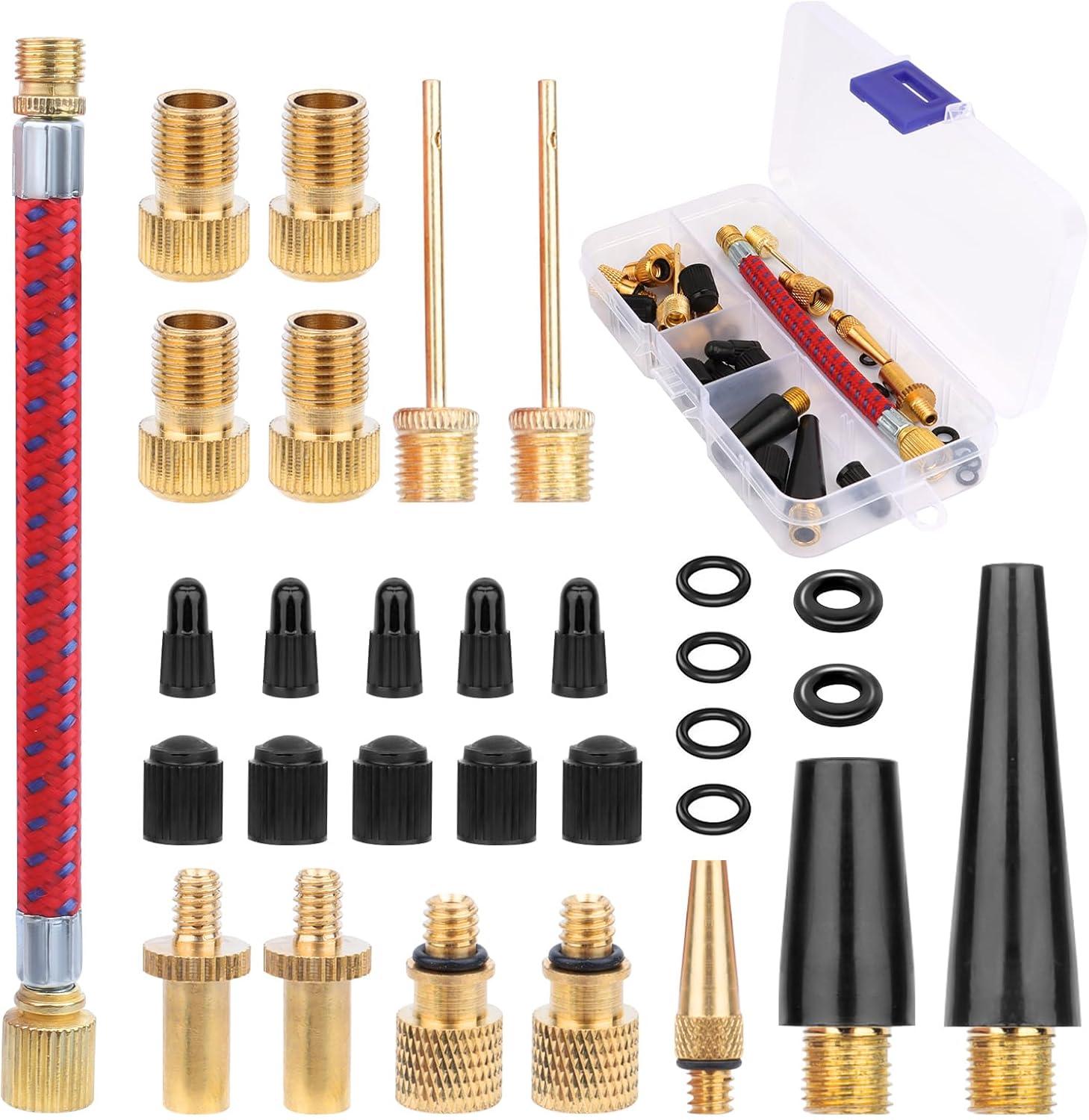 Zestaw adapterów do wentyli Presta do pompki rowerowej - 30 końcówek do pompek z pudełkiem do przechowywania