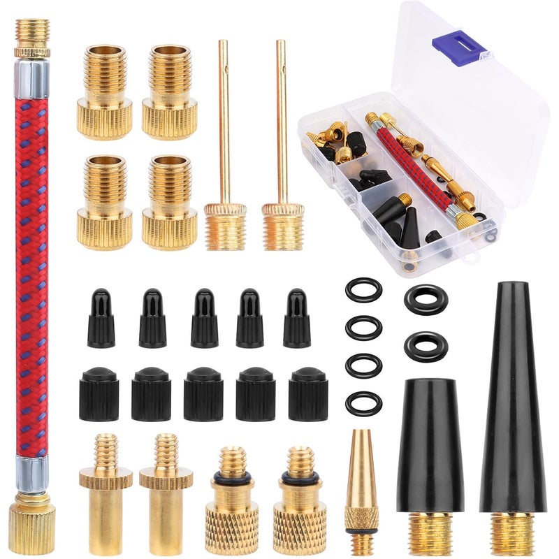 Zestaw adapterów do wentyli Presta do pompki rowerowej - 30 końcówek do pompek z pudełkiem do przechowywania