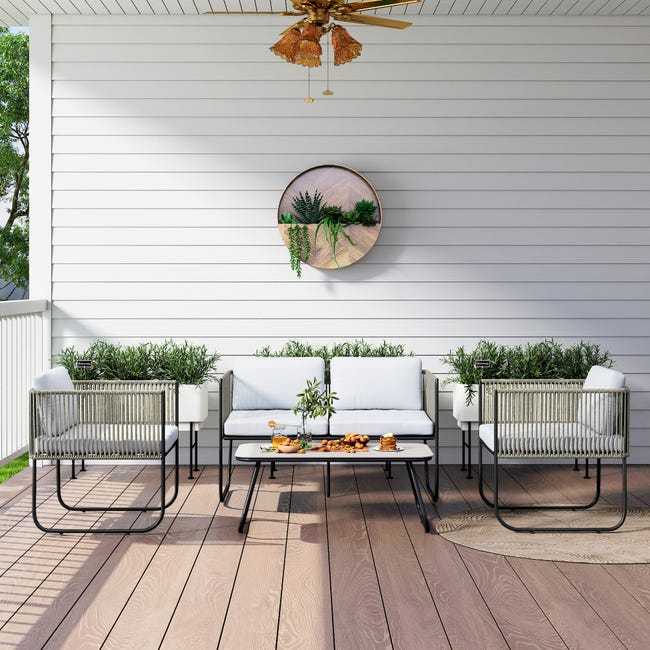 Salotto Da Giardino Outsunny 4 Pezzi - Divano, 2 Poltrone E Tavolino In Vetro - Foto 2