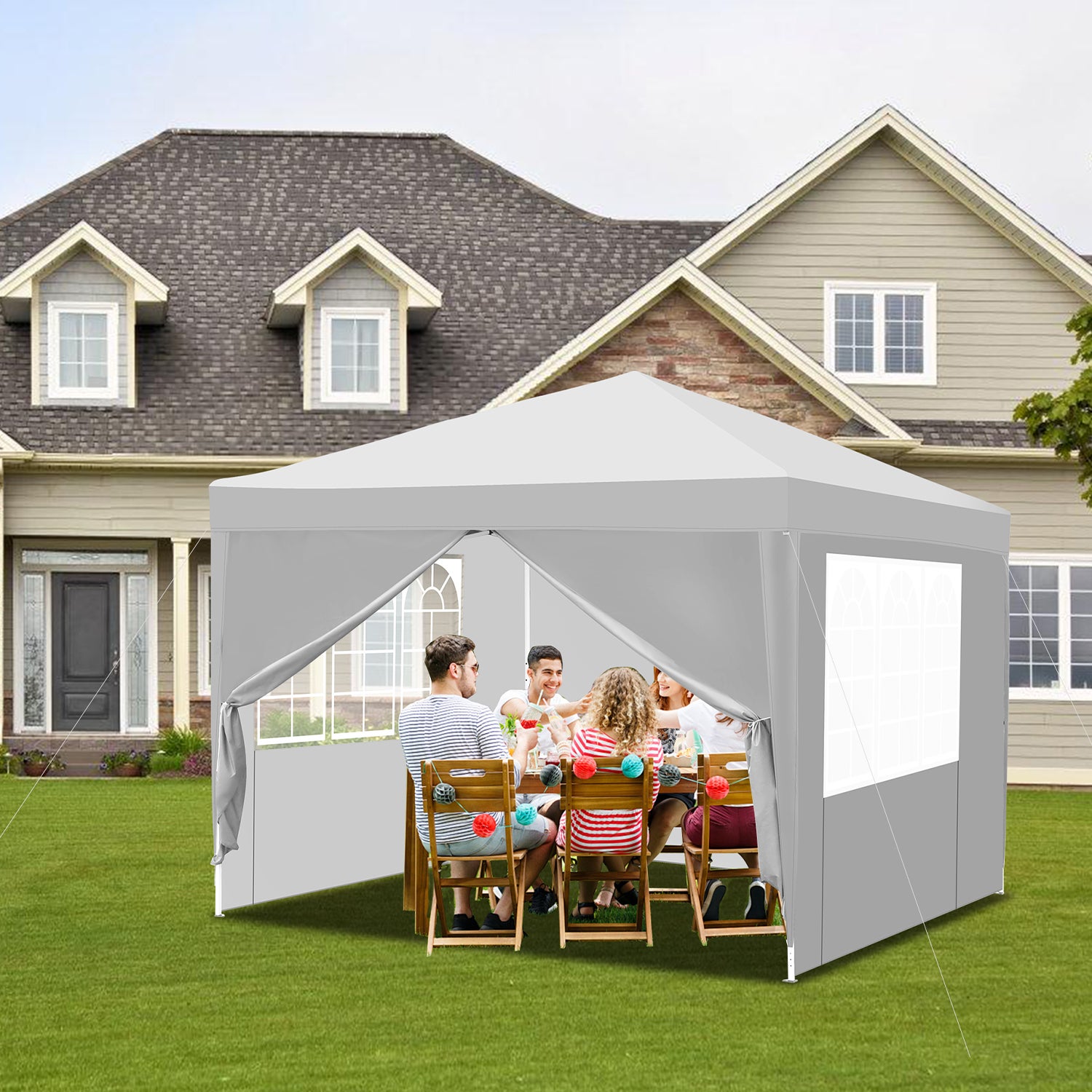 COSTWAY Gazebo Pieghevole Da Giardino 3 X 6m, Gazebo Pop-up Con Borsa Da Trasporto Regolabile In Altezza Per Feste Barbecue Giardino E Spiaggia 82339618 - Foto 2