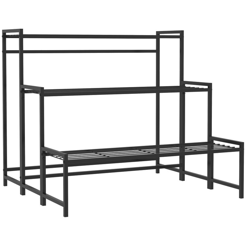 Półka na rośliny z czarnego metalu, 3-poziomowa, 66 cm, stojak na kwiaty do wewnątrz i na zewnątrz, dekoracja ogrodu balkonowego