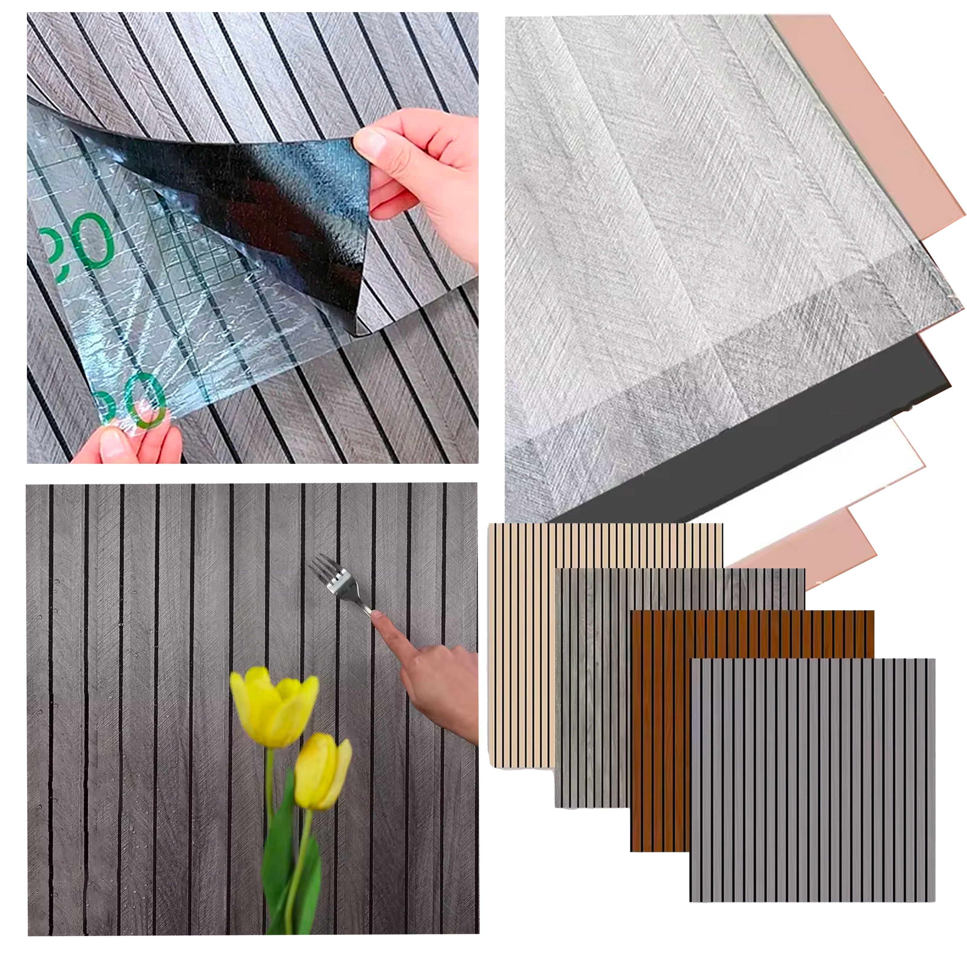 Rotolo Pannello ACUSTICO (1,8mq) a Lamelli AUTOADESIVO in PET rivestito in PVC - mis. 2,8x600x3000mm Vari Decori - 9-4 1 pezzo è uguale ad 1 metro - 2