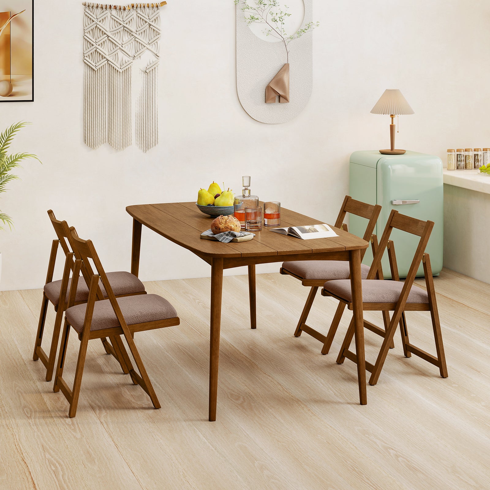 Lot de 2 Chaise Pliante avec Dossier Courbé, Chaises de Salle à Manger Rembourrées, Structure en Bois de Caoutchouc, pour Salon, Charge 150 kg, Café - 9