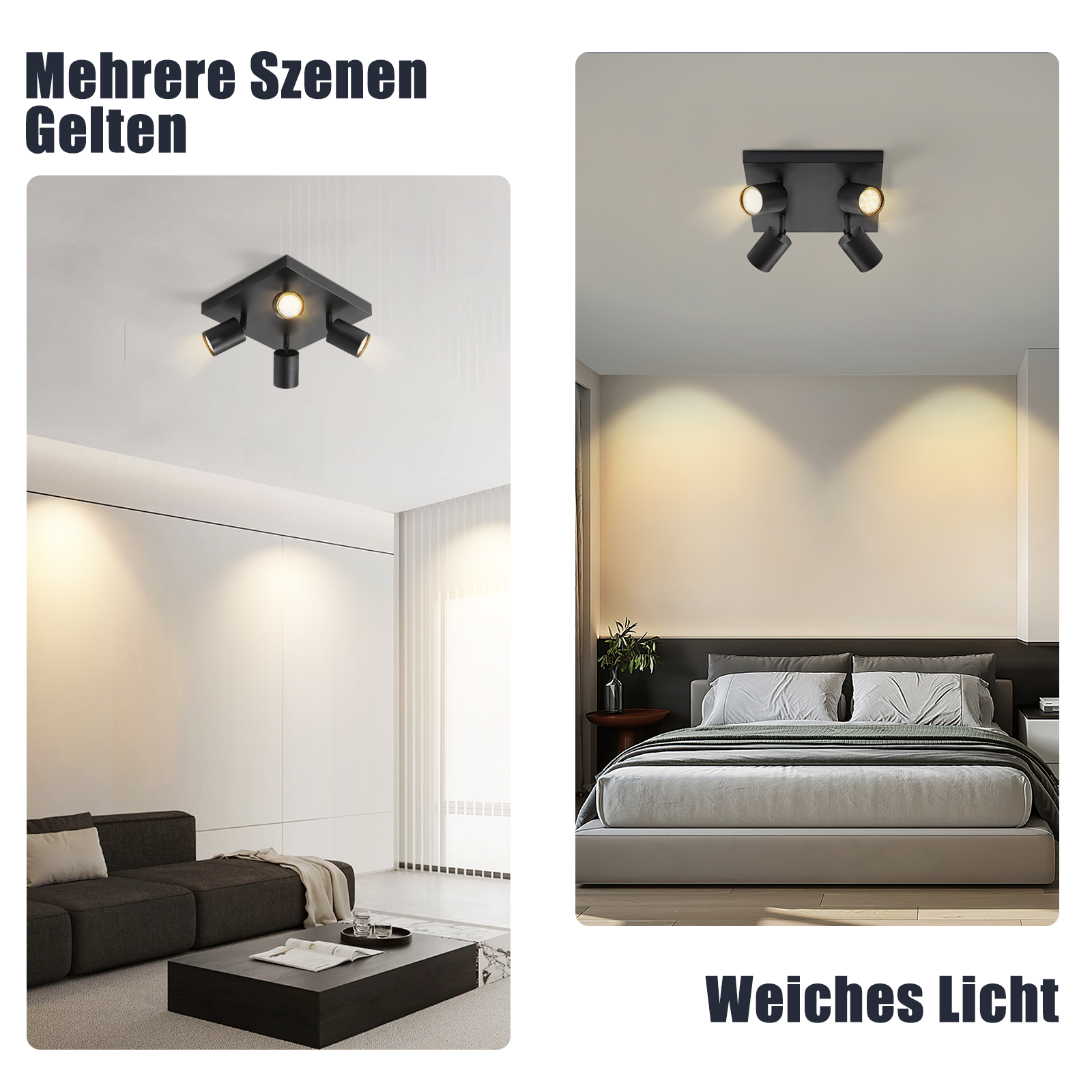 NETTLIFE 4 Focos de Techo LED Negros GU10 Orientables 330°, Moderno Industrial de Pared para Salón Dormitorio Cocina sin Bombilla - 8