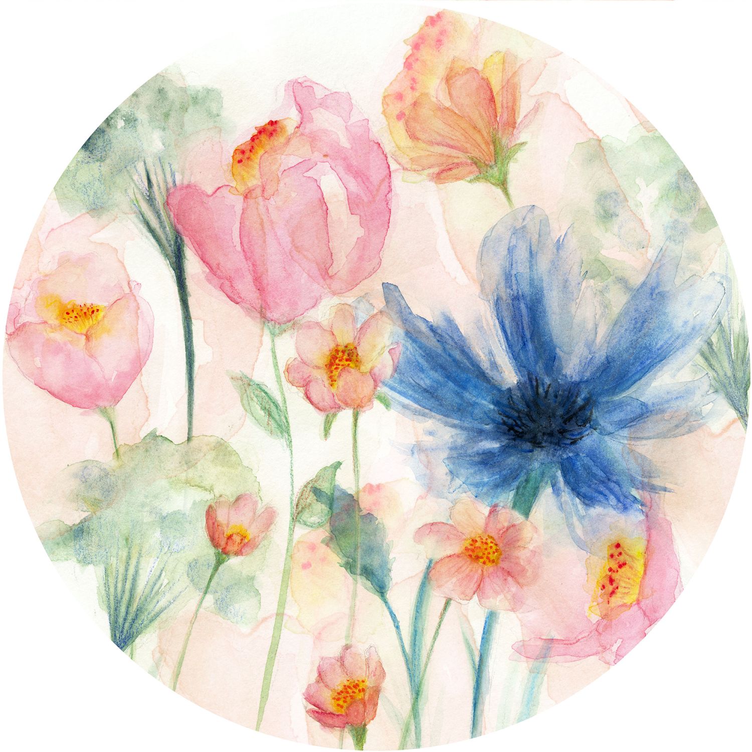 Mural redondo autoadhesivo flores lúdicas multi color - ø 125 cm - komar