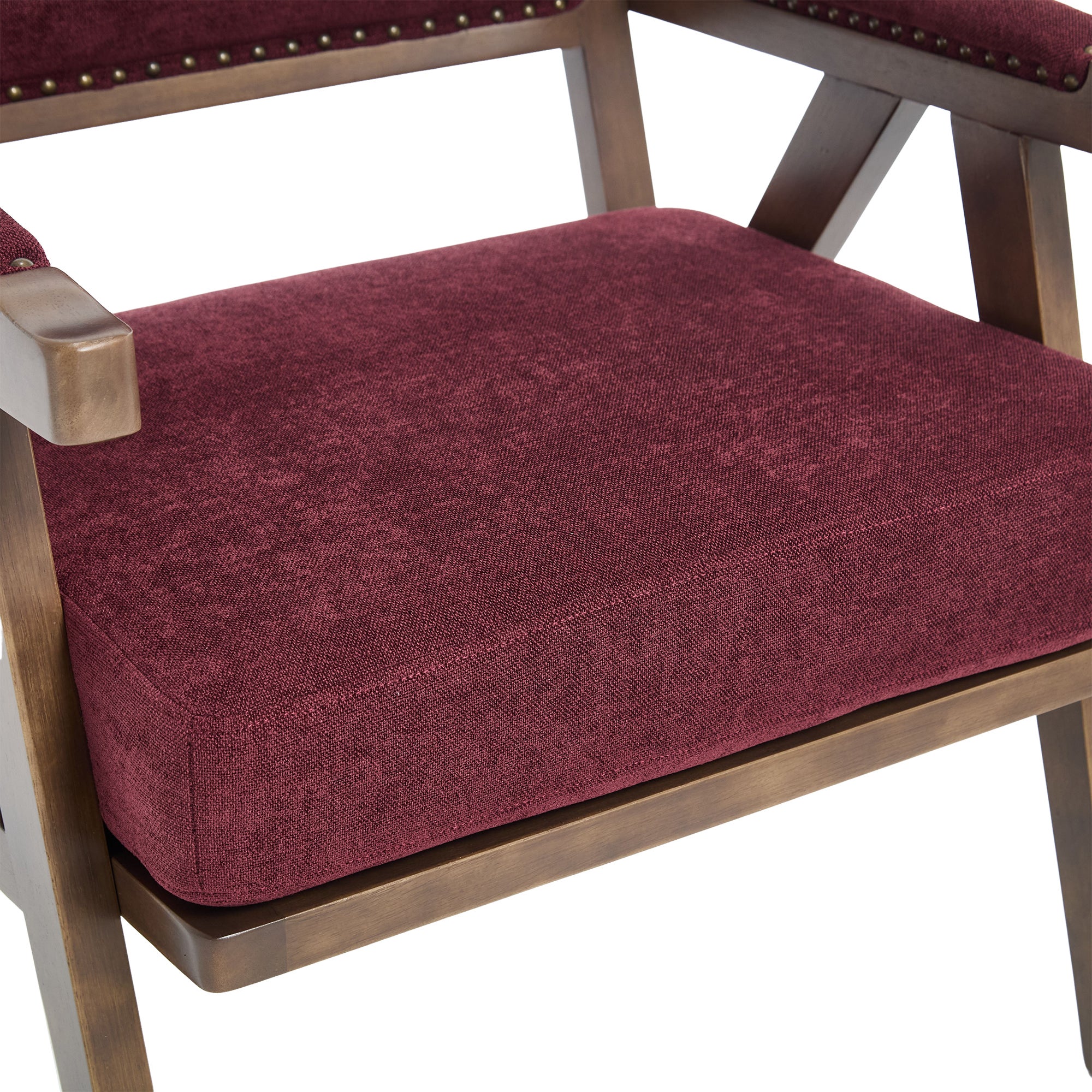 Poltrona vintage 66.5x66x88 cm, struttura in legno, cuscino spesso, lino bordeaux - 5