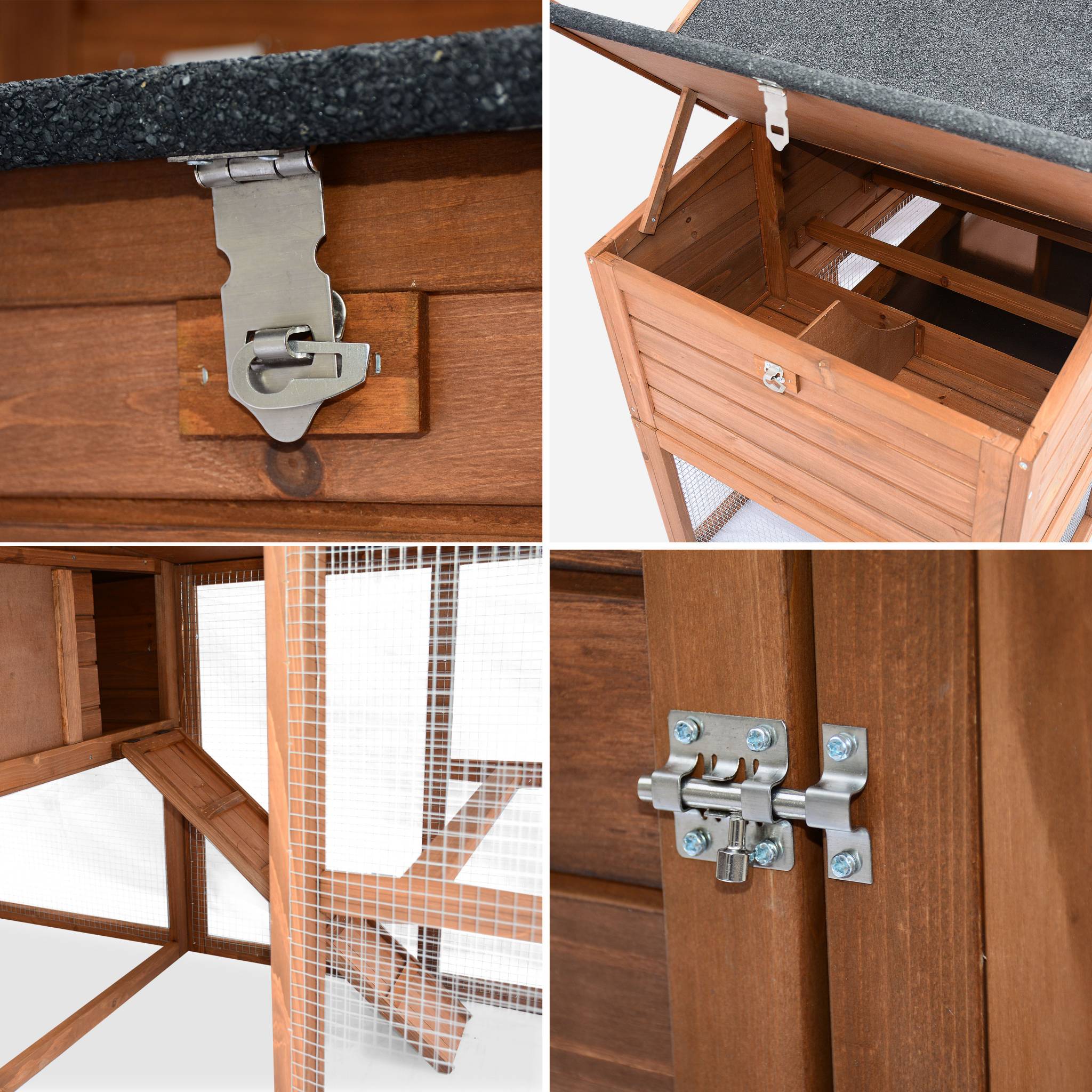 Pollaio in legno con recinto per 4 galline, Marrone naturale - 4