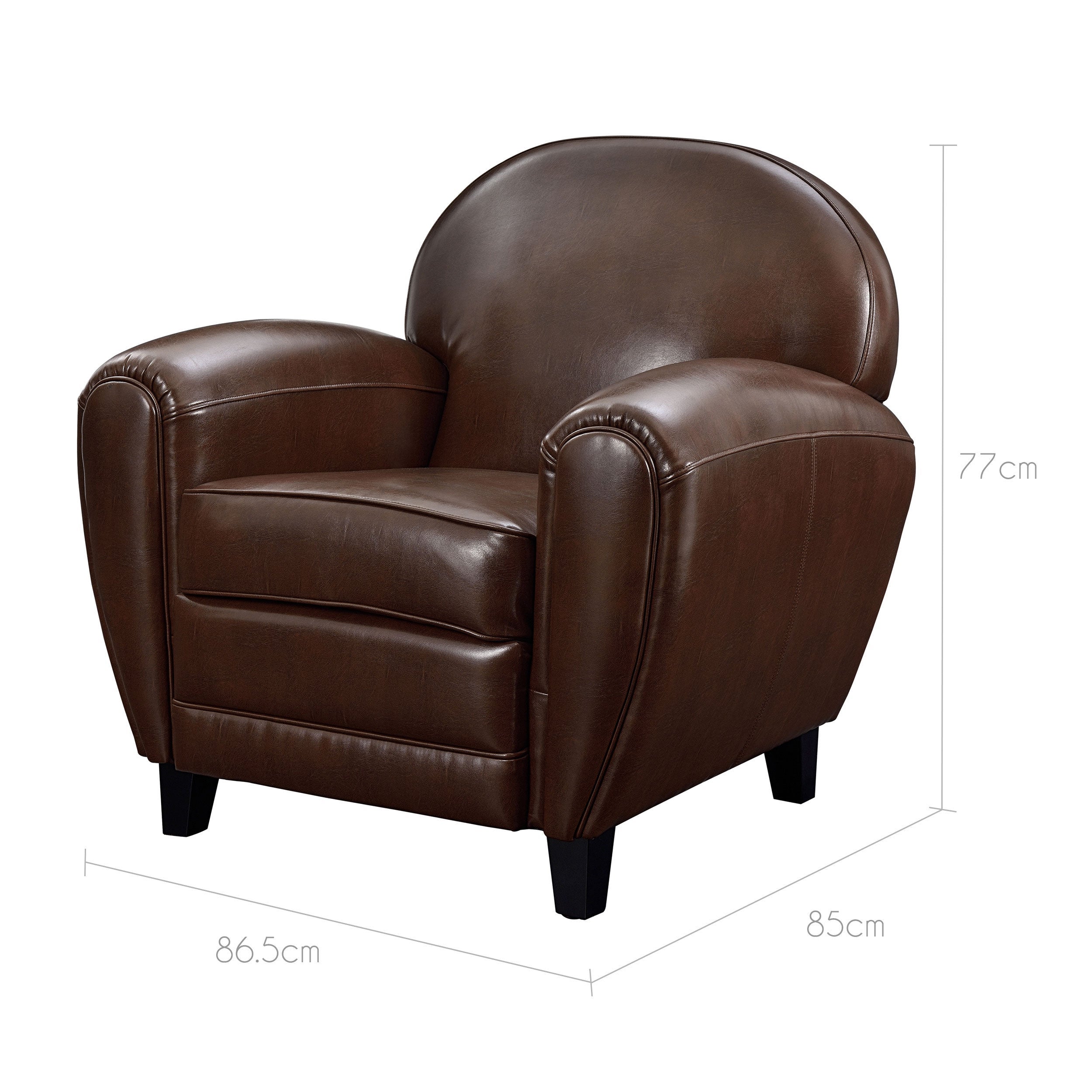 Fauteuil marron en croute de cuir enduite - Club - 4
