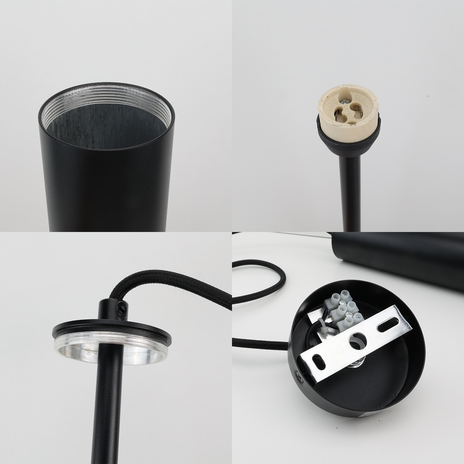 Luminária Pendente de Teto Moderna em Alumínio Preto Minimalista em Formato de Tubo 40cm com Soquete GU10, Altura Ajustável. - 3