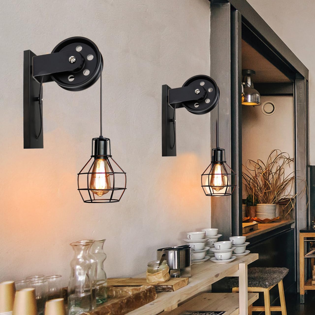 Poulie Murale Industrielle Vintage En Fer Noir Accessoire Luminaire Suspendu Pour Chambre Et Salon Décoration Facile À Installer - 6