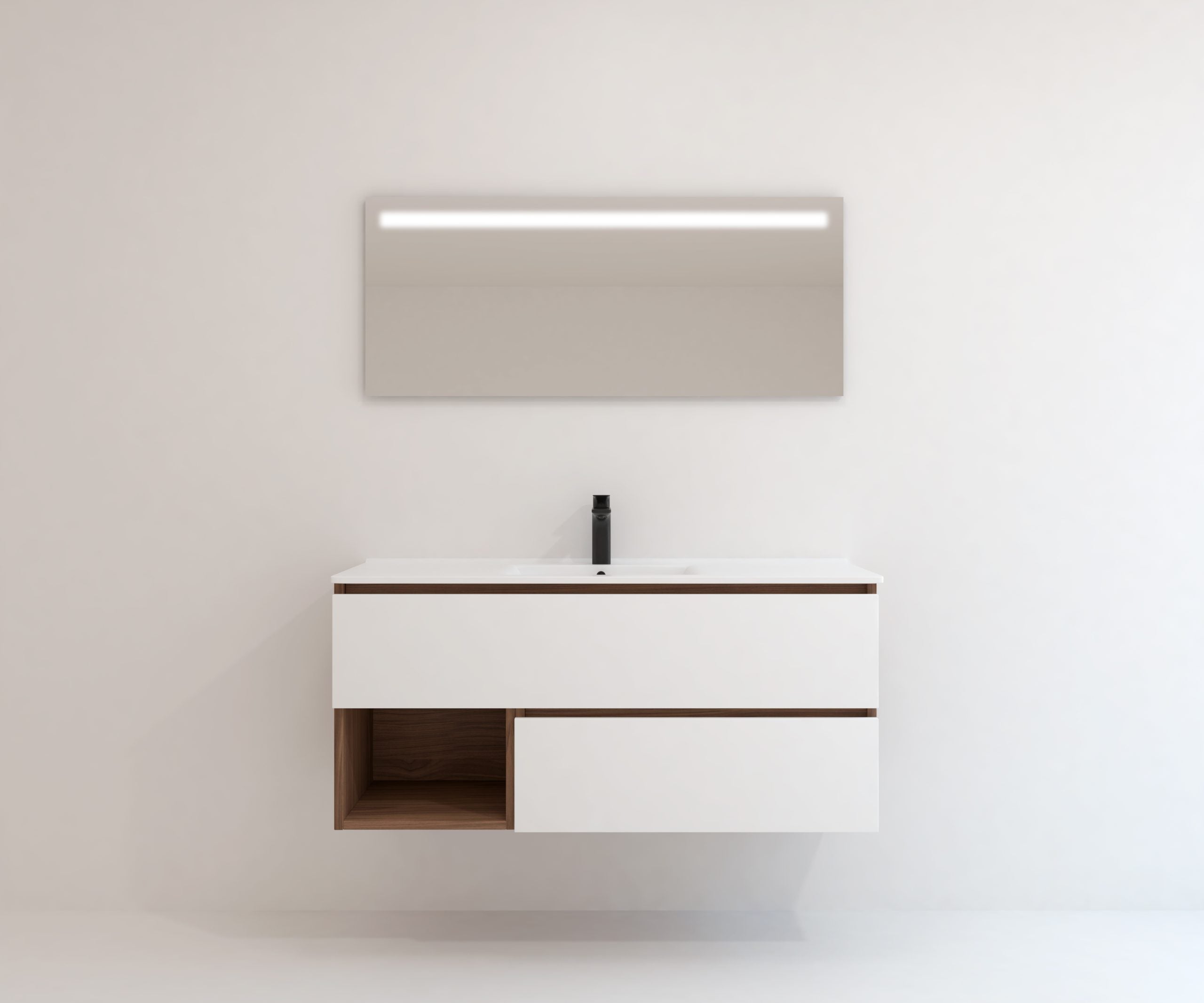 Pack Meuble de Salle de Bain Avantarea avec Vasque Simple et Miroir LED LAVARDENS Noyer 120CM - 4