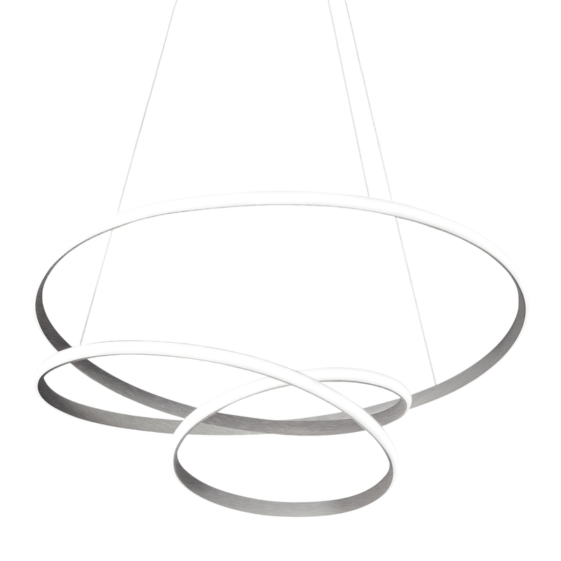 Gea Luce  Diva, Lámpara Colgante Led Regulable 80W, Diseño Moderno En Aluminio Titanio, Luz Cálida 3000K, Anillos Entrelazados D.85cm Blanco Aluminio, Leroy Merlin