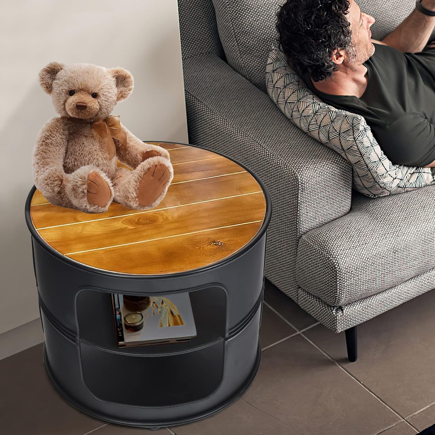 Tavolino a forma di botte di whisky, tavolo a forma di botte di vino in rovere fatto a mano, tavolino da caffè rotondo rustico in legno, tavolo da whisky, tavolino a forma