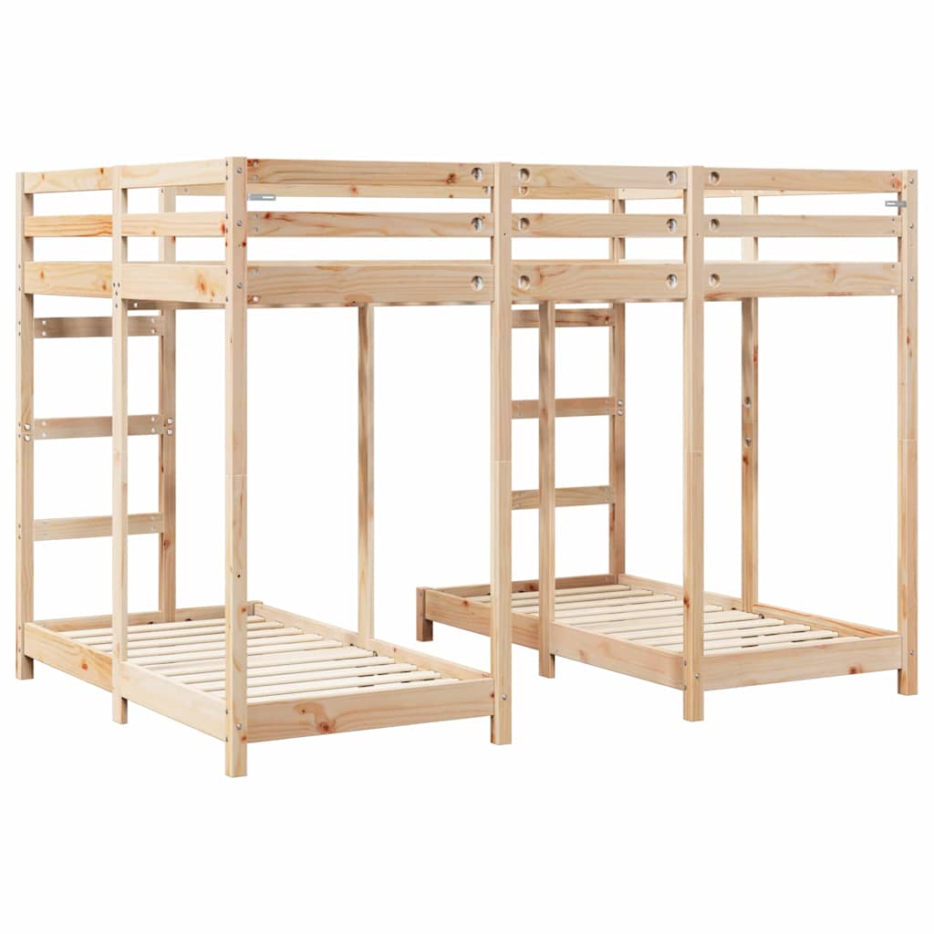 Cadre de lit superposé triple, marron, en pin massif, 140 × 200 cm - 6