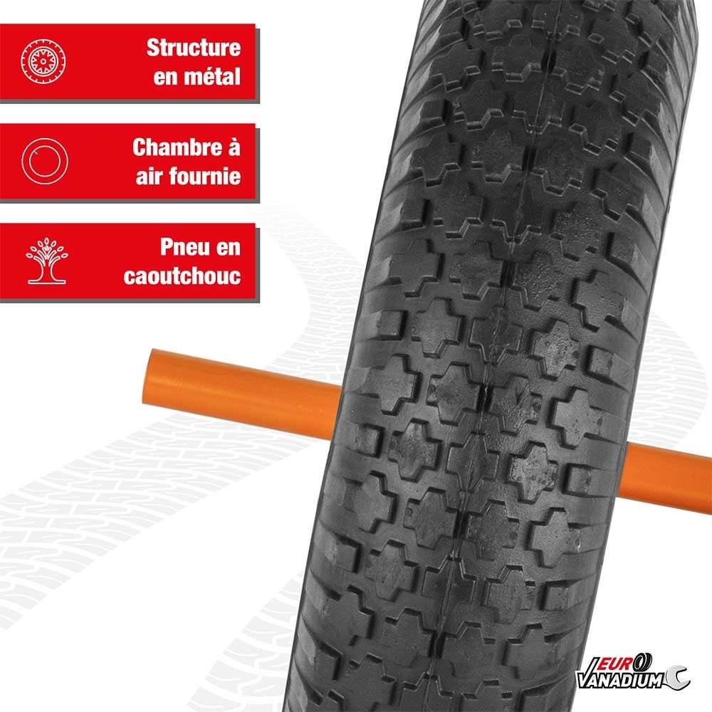 Roue Gonflée 380 x 80 mm pour Brouette avec Axe ext 20 mm - Pneu Caoutchouc et Chambre à Air, Compatible Chariot - 2